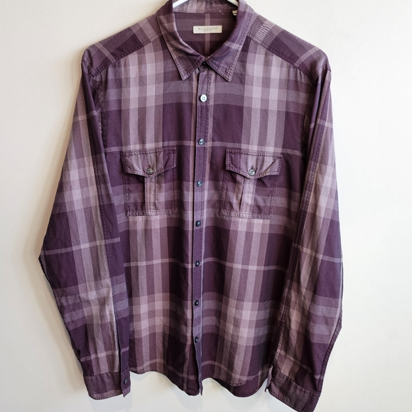 Burberry Purple Plaid Casual Button Down Shirt - Picture 1 of 9